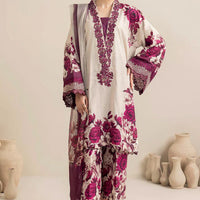 ADAN LIBAS-3PC LAWN PRINTED EMB SHIRT WITH CHIFFON PRINT DUPATTA AND PRINT TROUSER-BIC-2516