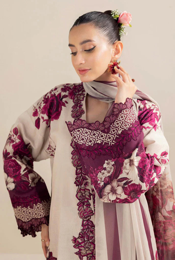 ADAN LIBAS-3PC LAWN PRINTED EMB SHIRT WITH CHIFFON PRINT DUPATTA AND PRINT TROUSER-BIC-2516