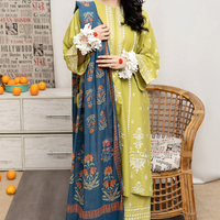URGE - 3PC UNSTITCEHD LAWN EMBROIDERED SHIRT WITH MONARK PRINTED DUPATTA AND EMB TROUSER-3600