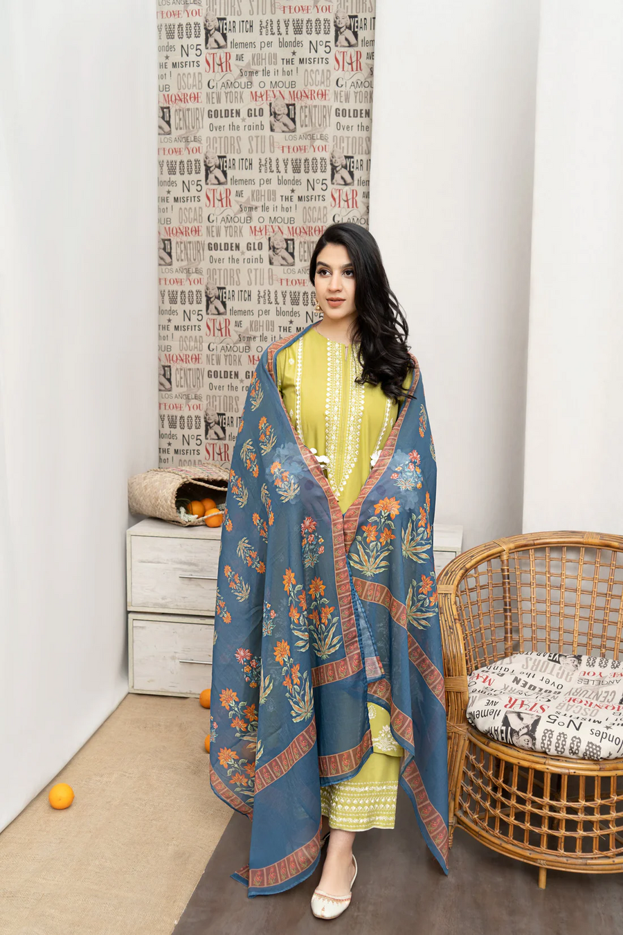 URGE - 3PC UNSTITCEHD LAWN EMBROIDERED SHIRT WITH MONARK PRINTED DUPATTA AND EMB TROUSER-3600