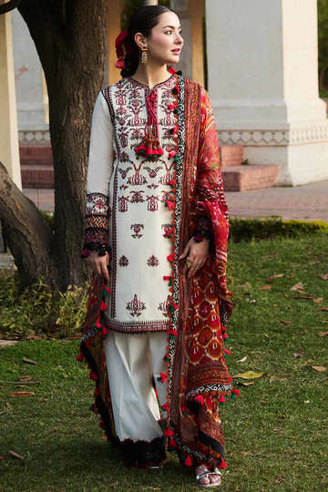 HUSSAIN REHAR - UNSTITCHED 3PC LAWN EMBROIDERED SHIRT WITH MONARK PRINT DUPATTA & TROUSER - 3602