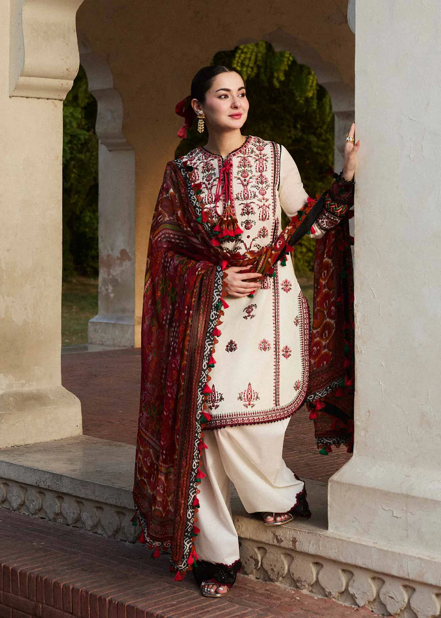 HUSSAIN REHAR - UNSTITCHED 3PC LAWN EMBROIDERED SHIRT WITH MONARK PRINT DUPATTA & TROUSER - 3602