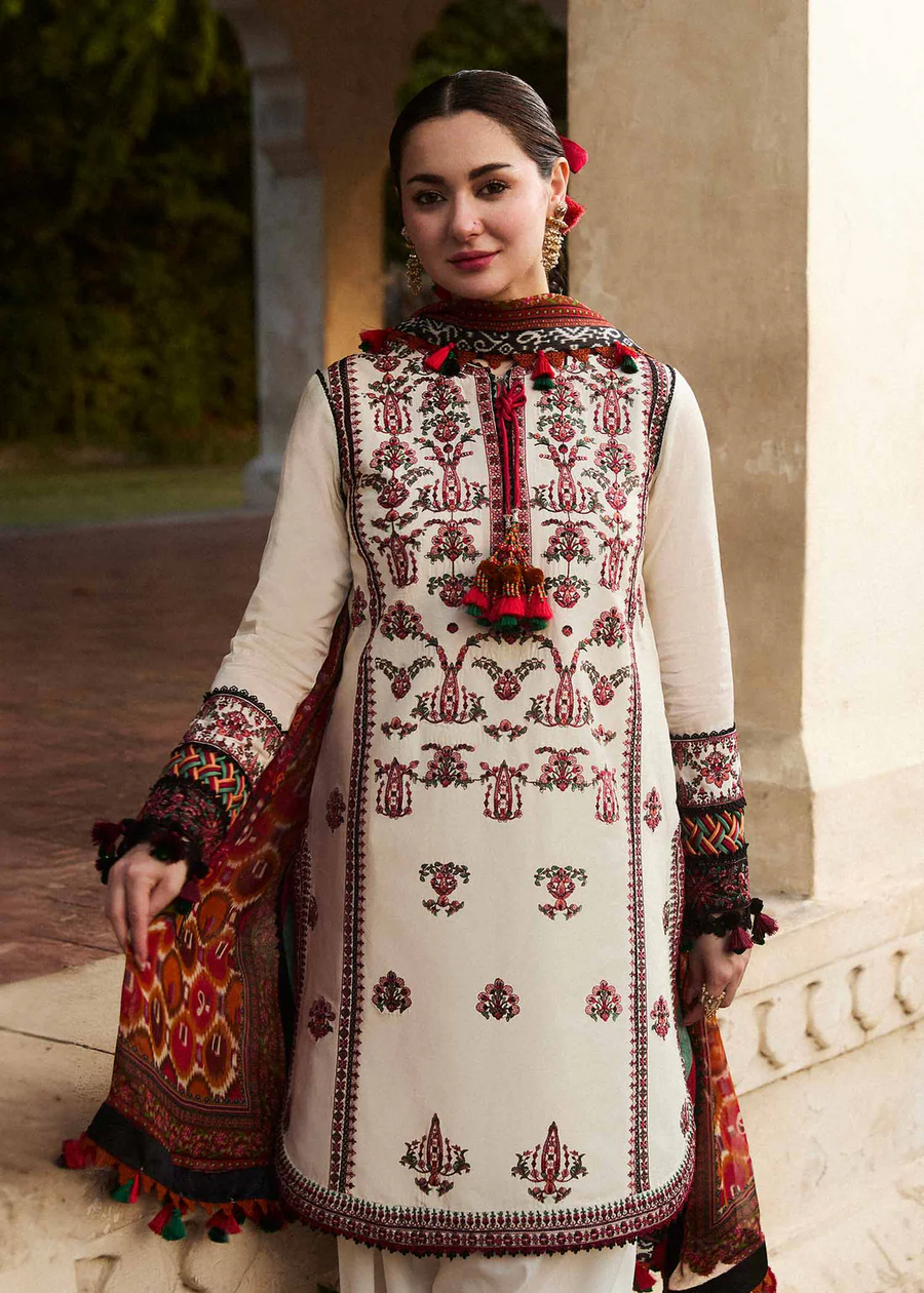 HUSSAIN REHAR - UNSTITCHED 3PC LAWN EMBROIDERED SHIRT WITH MONARK PRINT DUPATTA & TROUSER - 3602