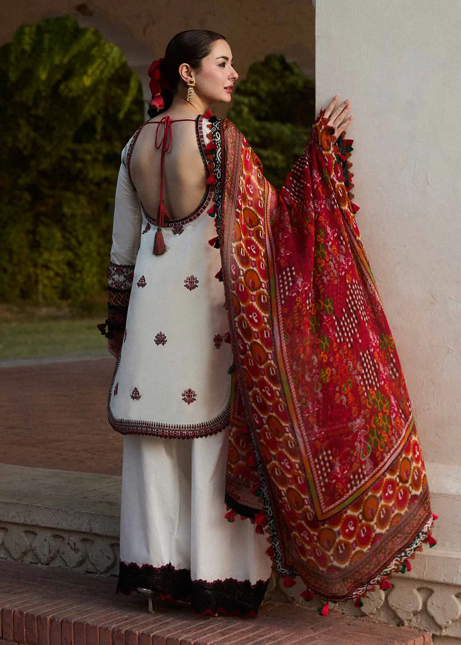 HUSSAIN REHAR - UNSTITCHED 3PC LAWN EMBROIDERED SHIRT WITH MONARK PRINT DUPATTA & TROUSER - 3602