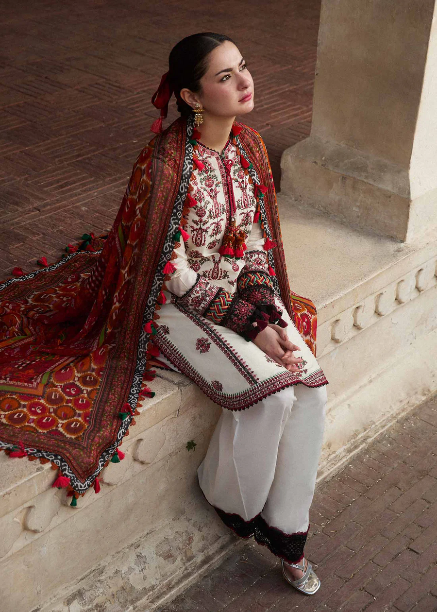 HUSSAIN REHAR - UNSTITCHED 3PC LAWN EMBROIDERED SHIRT WITH MONARK PRINT DUPATTA & TROUSER - 3602