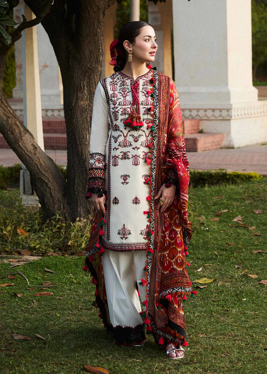 HUSSAIN REHAR - UNSTITCHED 3PC LAWN EMBROIDERED SHIRT WITH MONARK PRINT DUPATTA & TROUSER - 3602