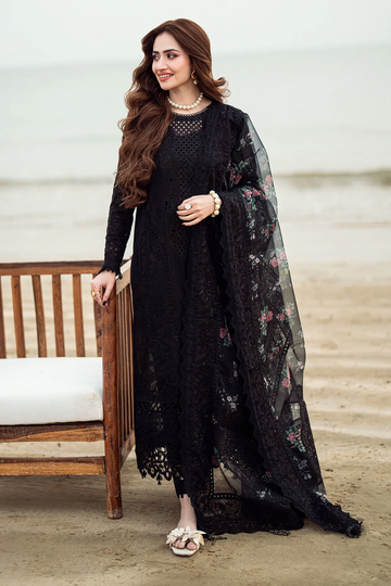 NUREH-3PC DHANAK LASER WORK EMBROIDERED SHIRT WITH MONARK PRINTED EMB DUPATTA & TROUSER - 14119