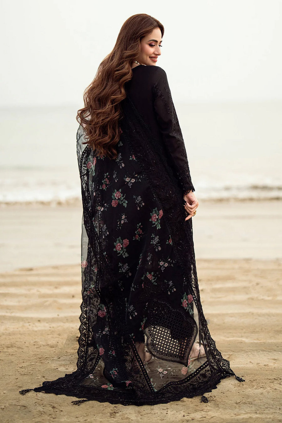 NUREH-3PC LAWN CHIKENKARI LASER EMBROIDERED SHIRT WITH ORGANZA EMBROIDERED PRINT DUPATTA - NS 3667