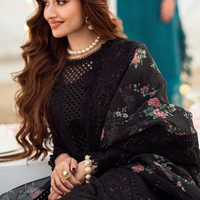 NUREH-3PC LAWN CHIKENKARI LASER EMBROIDERED SHIRT WITH ORGANZA EMBROIDERED PRINT DUPATTA - NS 3667
