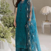 SOBIA NAZIR-3PC DHANAK CHIKAN EMBROIDERED SHIRT WITH COURTRAI PRINTED SHAWL AND TROUSER-14096