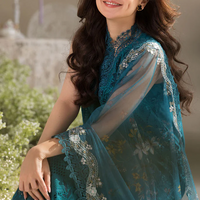 SOBIA NAZIR-3PC DHANAK CHIKAN EMBROIDERED SHIRT WITH COURTRAI PRINTED SHAWL AND TROUSER-14096