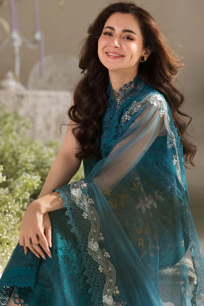 SOBIA NAZIR-3PC DHANAK CHIKAN EMBROIDERED SHIRT WITH COURTRAI PRINTED SHAWL AND TROUSER-14096