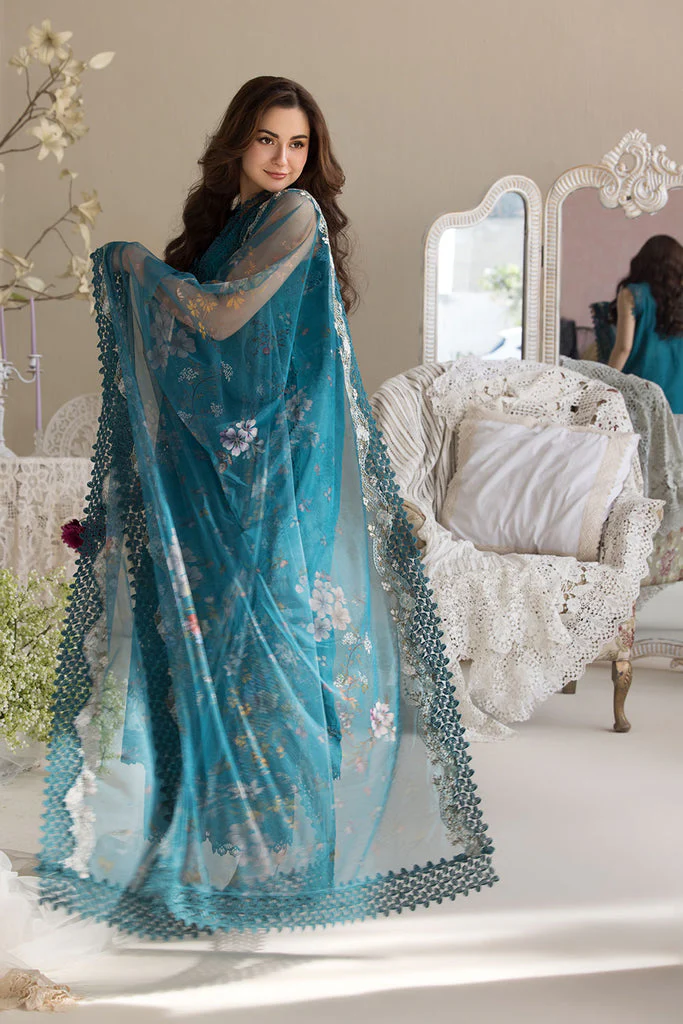 SOBIA NAZIR-3PC DHANAK CHIKAN EMBROIDERED SHIRT WITH COURTRAI PRINTED SHAWL AND TROUSER-14096