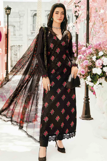 MARIA B-3PC LAWN EMBROIDERED SHIRT WITH MONARK PRINT DUPATTA & TROUSER - NS 3775