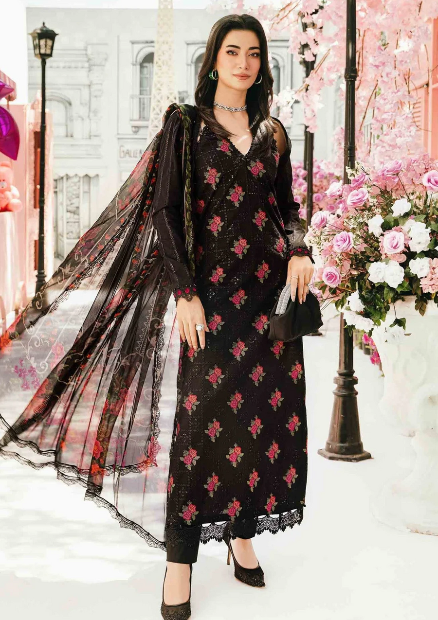 MARIA B-3PC LAWN EMBROIDERED SHIRT WITH MONARK PRINT DUPATTA & TROUSER - NS 3775