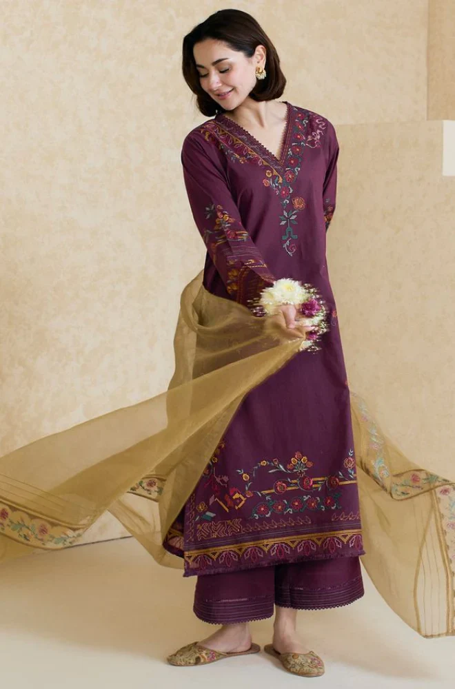 ZARA SHAHJAHAN - 3PC LAWN EMBROIDERED SHIRT WITH ORGANZA EMBROIDERED DUPATTA AND TROUSER - 3826
