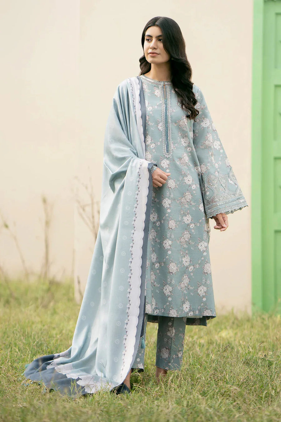 BAROUQE - 3PC UNSTITCHED KARANDI PRINTED SHIRT WITH KARANDI PRINTED DUPATTA AND TROUSER-12576