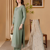 BATIK-3PC DHANAK EMBROIDERED SHIRT WITH DHANAK EMBROIDERED SHAWL AND TROUSER - 14011