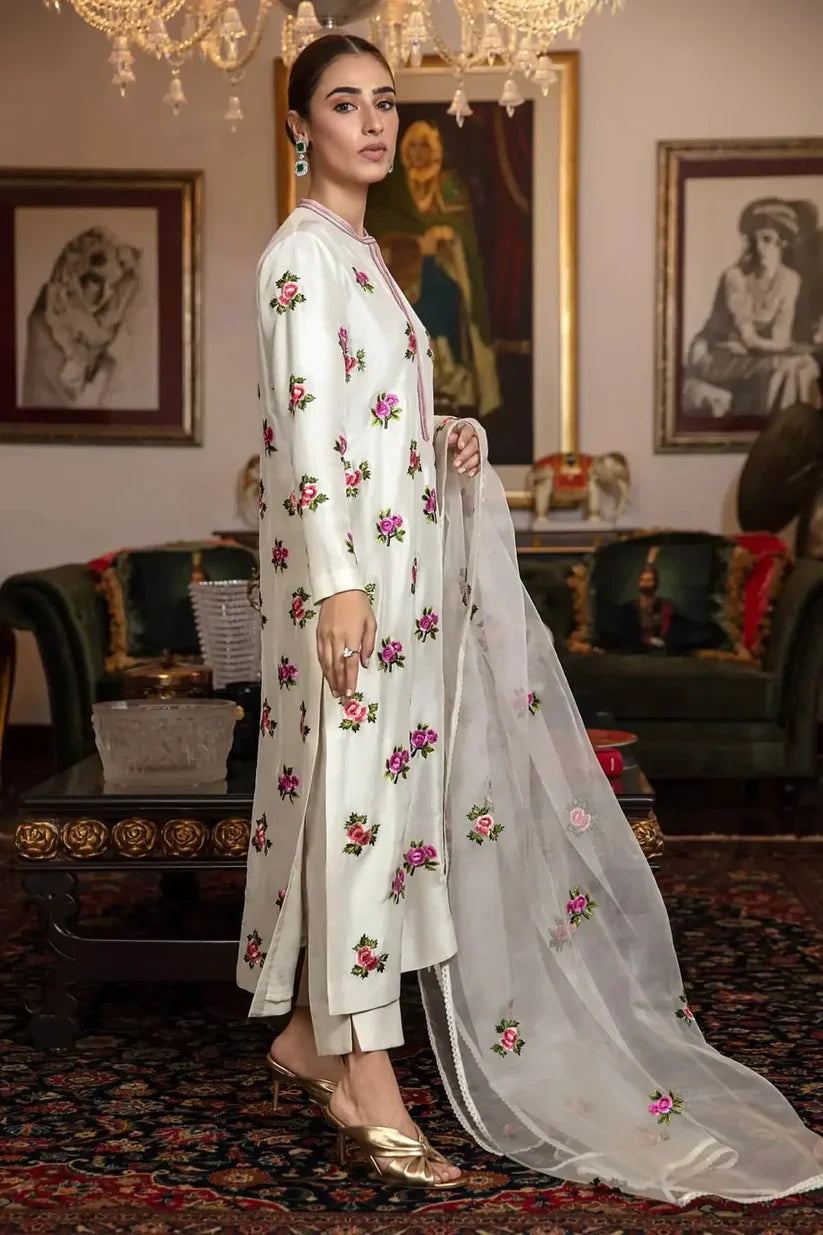 Silk 3PC Embroidered With Organza Embroidered Dupatta-11317