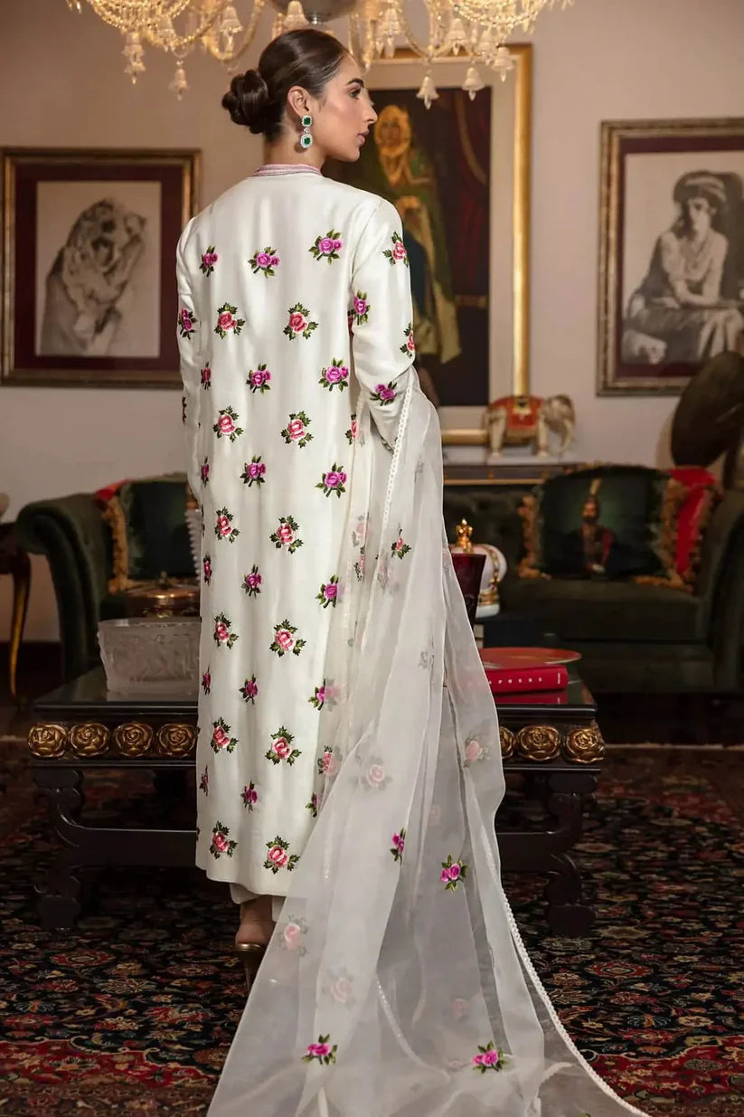 Silk 3PC Embroidered With Organza Embroidered Dupatta-11317