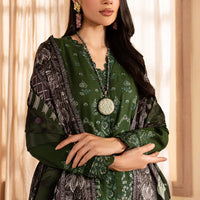 NUREH-3PC DHANAK EMBROIDERED SHIRT WITH COURTRAI PRINTED SHAWL &amp; TROUSER-BIC-14324