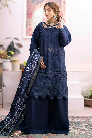 MAHNUR -3PC CHIKENKARI LAWN EMBROIDERED WITH DAIMOND PRINT DUPATTA- 4026