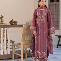 JADE-3PC DHANAK SEQUENCE EMBROIDERED SHIRT WITH CHIFFON EMBROIDERED DUPATTA AND TROUSER - 14087