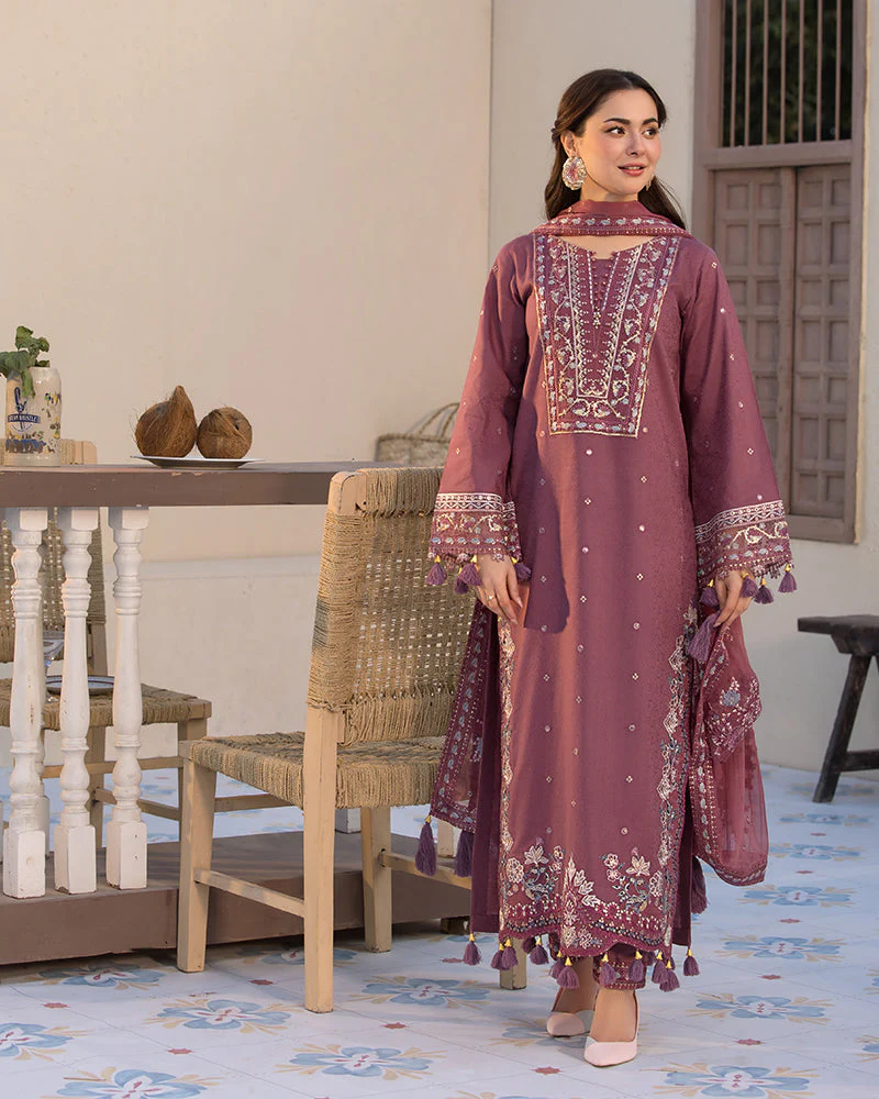 JADE-3PC DHANAK SEQUENCE EMBROIDERED SHIRT WITH CHIFFON EMBROIDERED DUPATTA AND TROUSER - 14087