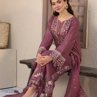 JADE-3PC DHANAK SEQUENCE EMBROIDERED SHIRT WITH CHIFFON EMBROIDERED DUPATTA AND TROUSER - 14087