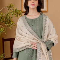 BATIK-3PC DHANAK EMBROIDERED SHIRT WITH DHANAK EMBROIDERED SHAWL AND TROUSER - 14011