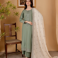 BATIK-3PC DHANAK EMBROIDERED SHIRT WITH DHANAK EMBROIDERED SHAWL AND TROUSER - 14011