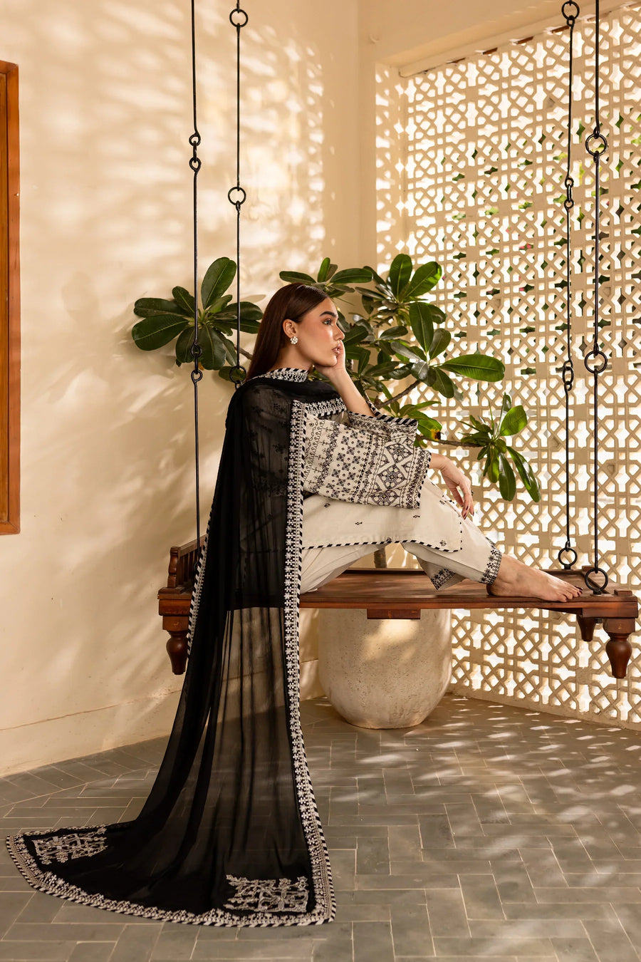 BATIK-3PC DHANAK EMBROIDERED SHIRT WITH CHIFFON EMBROIDERED DUPATTA AND EMB TROUSER-14104