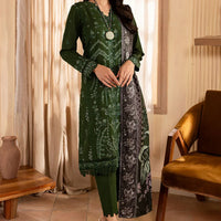 NUREH-3PC DHANAK EMBROIDERED SHIRT WITH COURTRAI PRINTED SHAWL &amp; TROUSER-BIC-14324