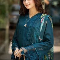 Libaas 3PC  Unstitched Dhanak Embroidered Shirt with Digital Printed Wool Shawl -13438