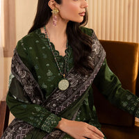 NUREH-3PC DHANAK EMBROIDERED SHIRT WITH COURTRAI PRINTED SHAWL &amp; TROUSER-BIC-14324