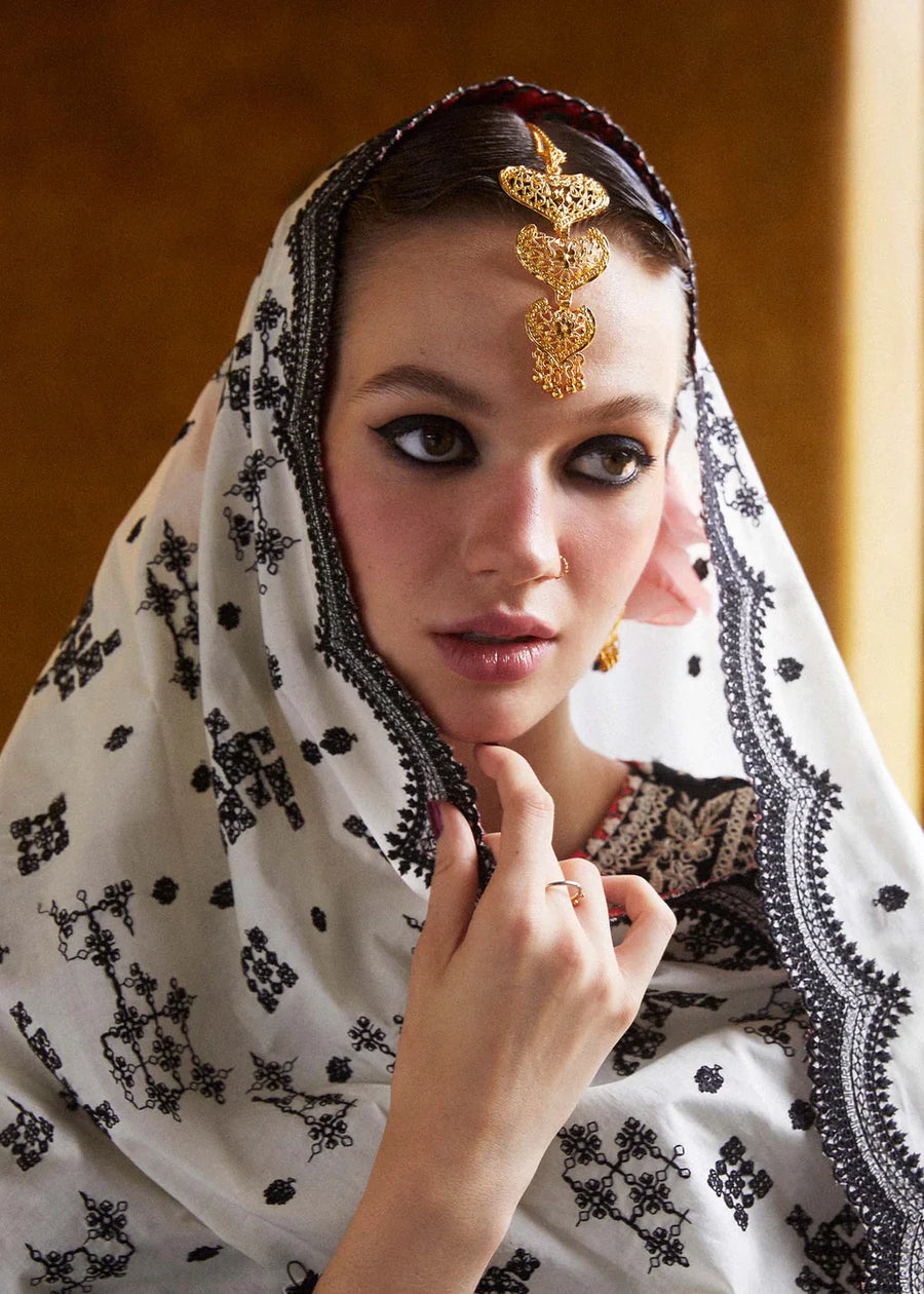 HUSSAIN REHAR-3PC DHANAK EMBROIDERED SHIRT WITH COTTON NET EMBROIDERED DUPATTA AND EMB TROUSER-14196