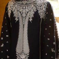 HUSSAIN REHAR-3PC DHANAK EMBROIDERED SHIRT WITH COTTON NET EMBROIDERED DUPATTA AND EMB TROUSER-14196