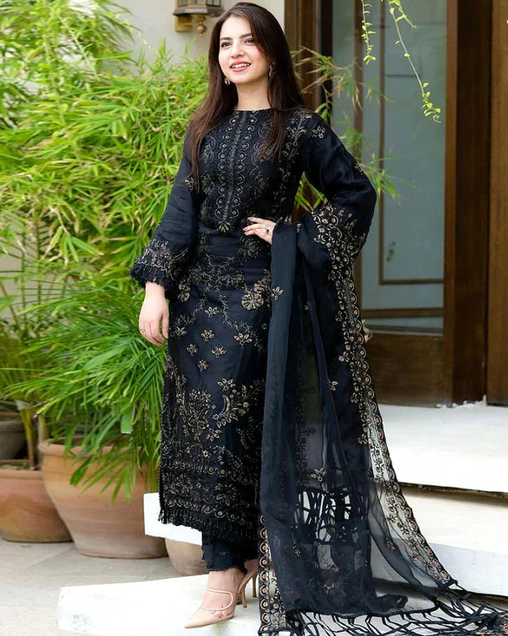 DANANEER - 3PC UNSTITCHED LAWN EMBROIDERED WITH MONARK EMBROIDERED DUPATTA & TROUSER-3601