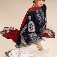 JAZMIN-3PC DHANAK EMBROIDERED SHIRT WITH CORTRAI WOOL PRINTED SHAWL AND EMB TROUSER-4080