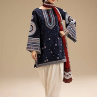 JAZMIN-3PC DHANAK EMBROIDERED SHIRT WITH CORTRAI WOOL PRINTED SHAWL AND EMB TROUSER-4080