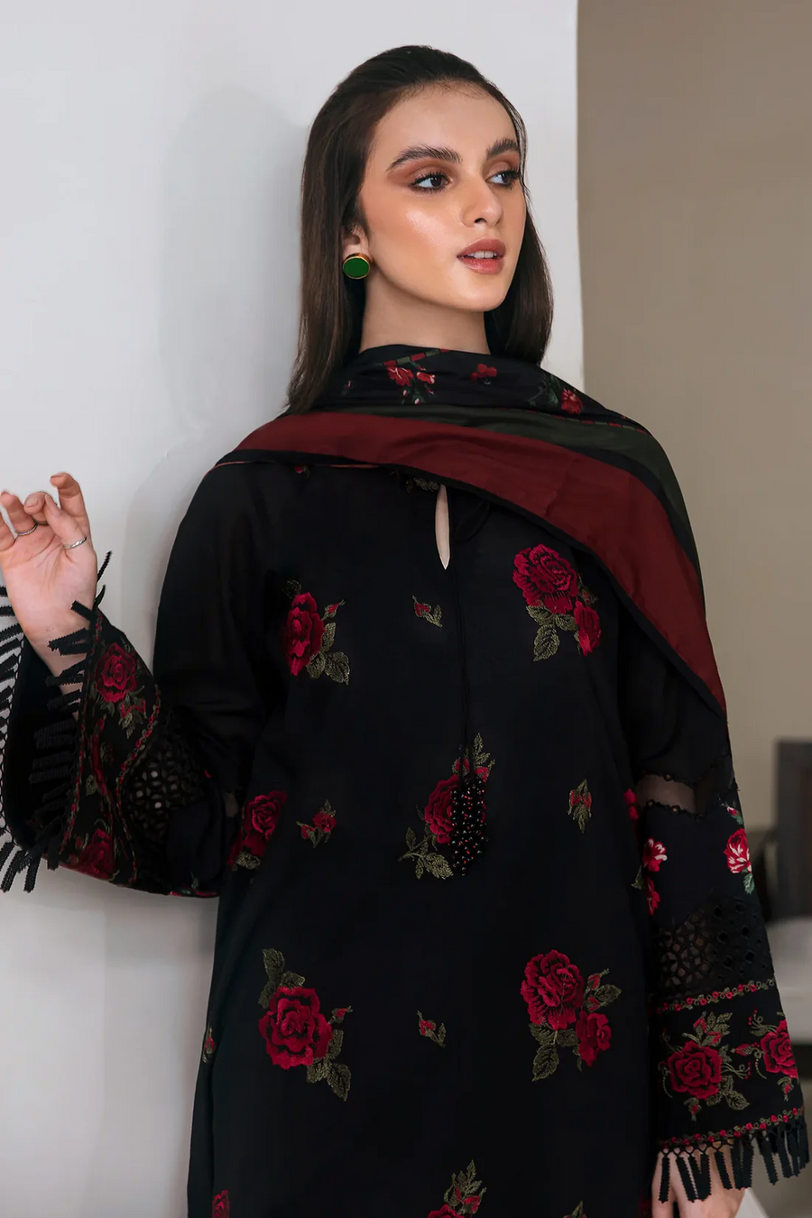 BAROQUE - 3PC UNSTITCHED DHANAK EMBROIDERED SHIRT WITH WOOL SHAWL-3278