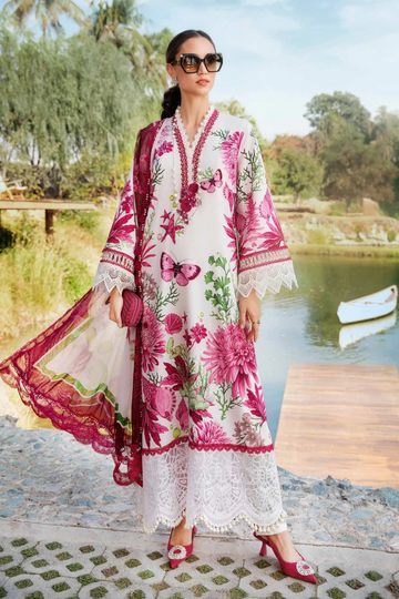 MARIA.B-3PC LAWN EMBROIDERED PRINTED SHIRT WITH CHIFFON PRINT DUPATTA AND PRINT TROUSER-BIC-2520