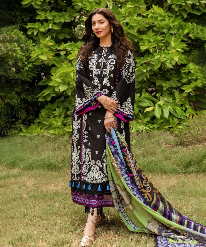Sira by Sadaf - Dhanak 3PC Unstitched Embroidered Shirt with Digital Printed Wool Shawl-13253