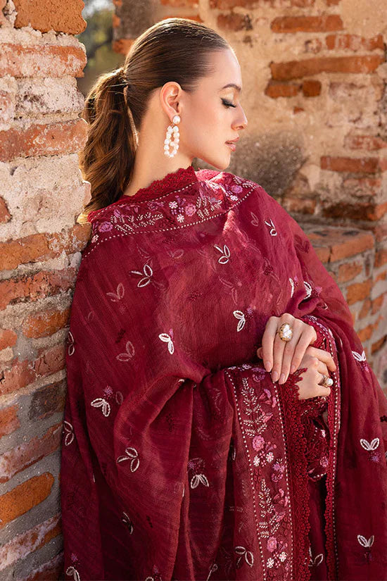 GARNET-3PC DHANAK EMBROIDERED SHIRT WITH DHANAK EMBROIDERED SHAWL & TROUSER-4306