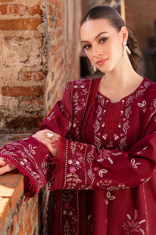 GARNET-3PC DHANAK EMBROIDERED SHIRT WITH DHANAK EMBROIDERED SHAWL & TROUSER-4306