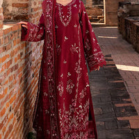 GARNET-3PC DHANAK EMBROIDERED SHIRT WITH DHANAK EMBROIDERED SHAWL & TROUSER-4306