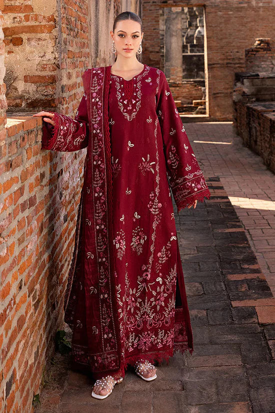 GARNET-3PC DHANAK EMBROIDERED SHIRT WITH DHANAK EMBROIDERED SHAWL & TROUSER-4306