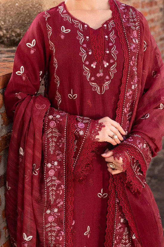 GARNET-3PC DHANAK EMBROIDERED SHIRT WITH DHANAK EMBROIDERED SHAWL & TROUSER-4306