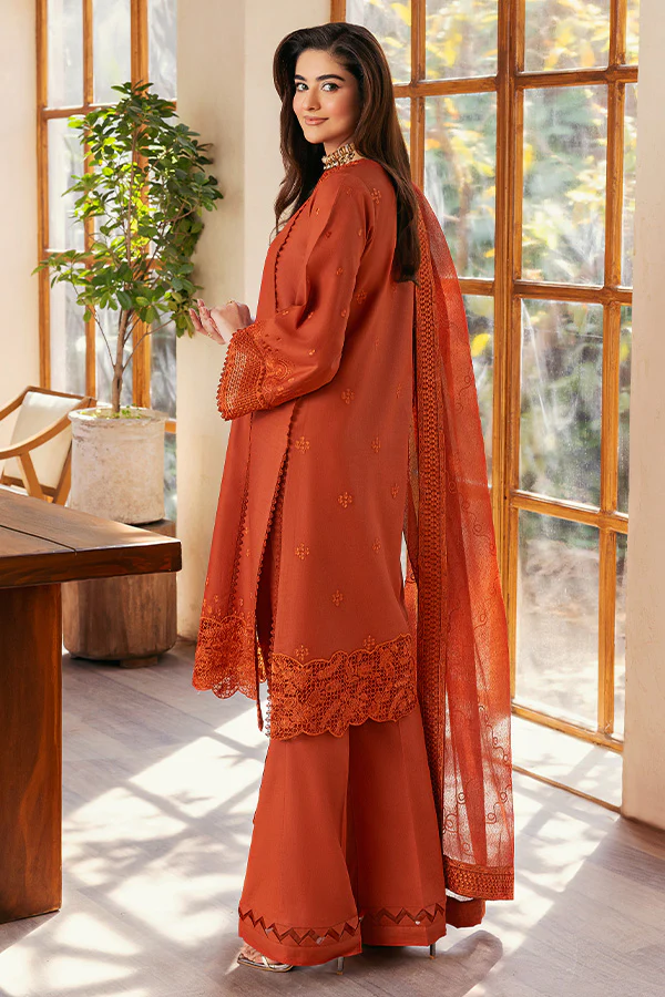 SAPPHIRE-3PC DHANAK EMBROIDERED SHIRT WITH KHADDI NET EMB DUPATTA AND TROUSER-14300