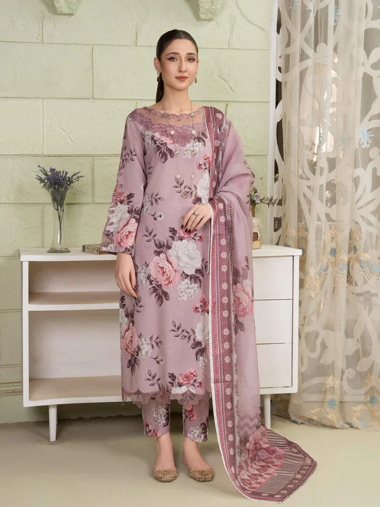 BAROQUE - 3PC USTITCHED KARANDI PRINTED SHIRT WITH KARANDI PRINTED DUPATTA AND TROUSER-BIC-12581